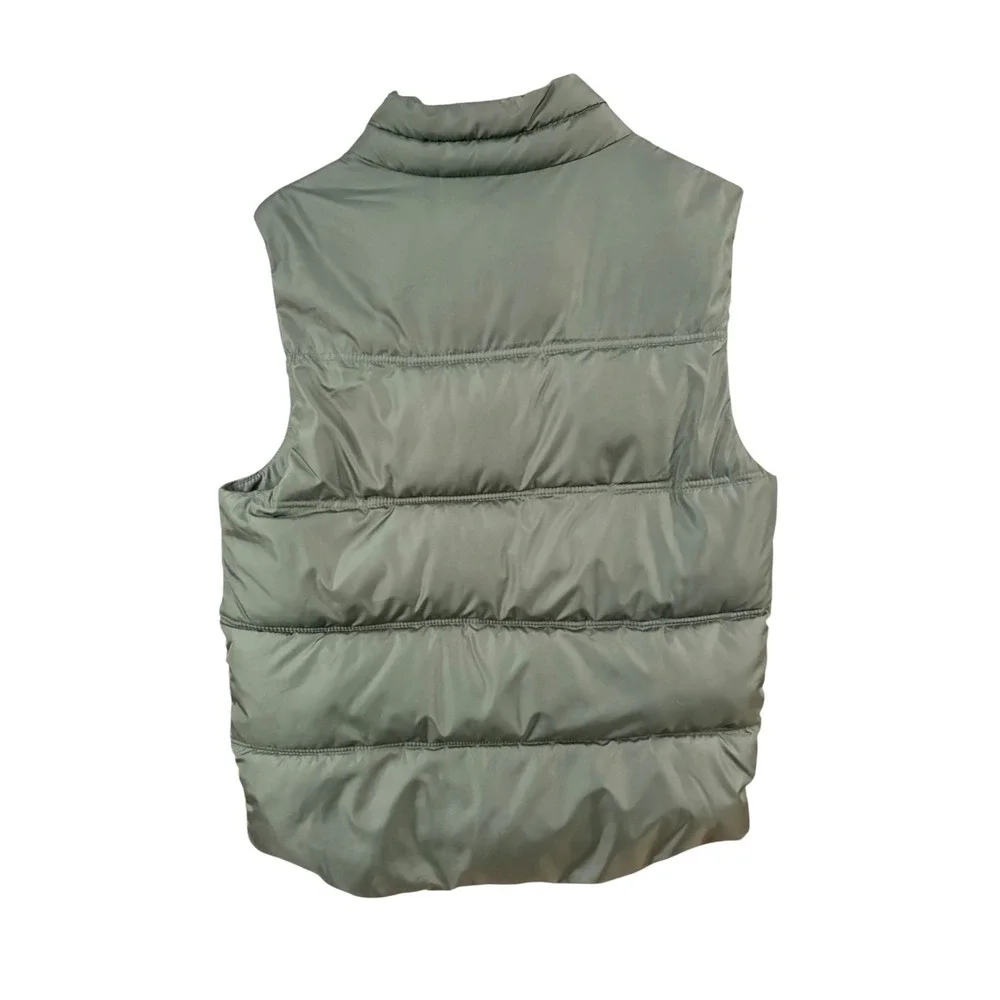 Merona Mens Olive Green Puffer Vest Quilted Full Zip Plaid Lined Size Medium